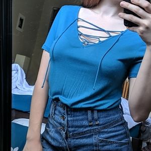 Peacock blue tie old navy shirt